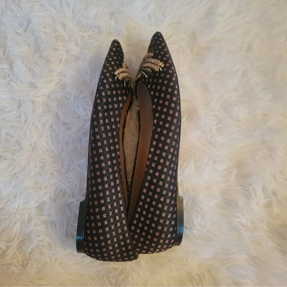 Sam Edelman Rafaella Beaded Leather Black and Gold Embellished Flats - Picture 5 of 12